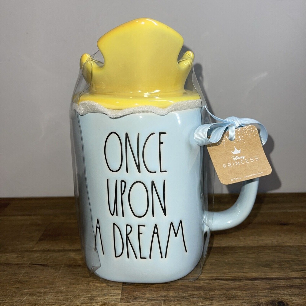 RAE DUNN DISNEY ONCE UPON A DREAM CROWN TOPPER BLUE MUG  Sleeping Beauty NEW
